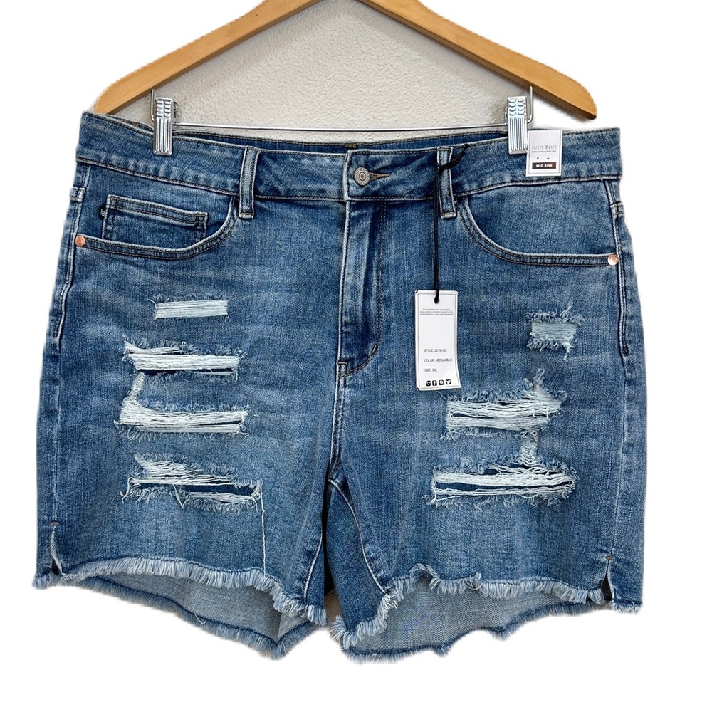 Judy Blue Jeans Denim Patch Cutoff Side Slit‎ Shorts Women’s Plus Sz 3XL NEW